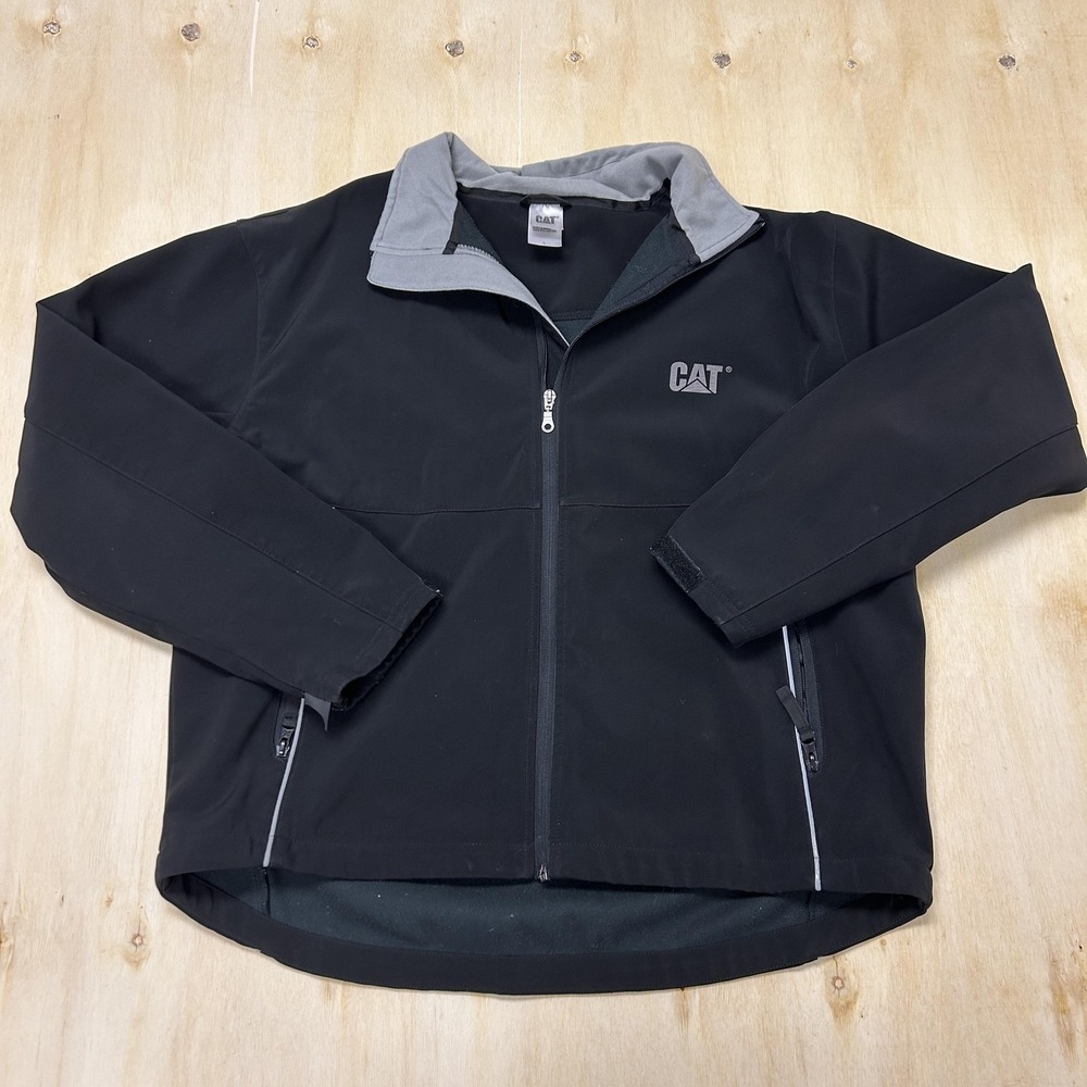 CAT Jacket Mens Large Black Softshell Full Zip Lined Workwear Coat Outdoor Fall